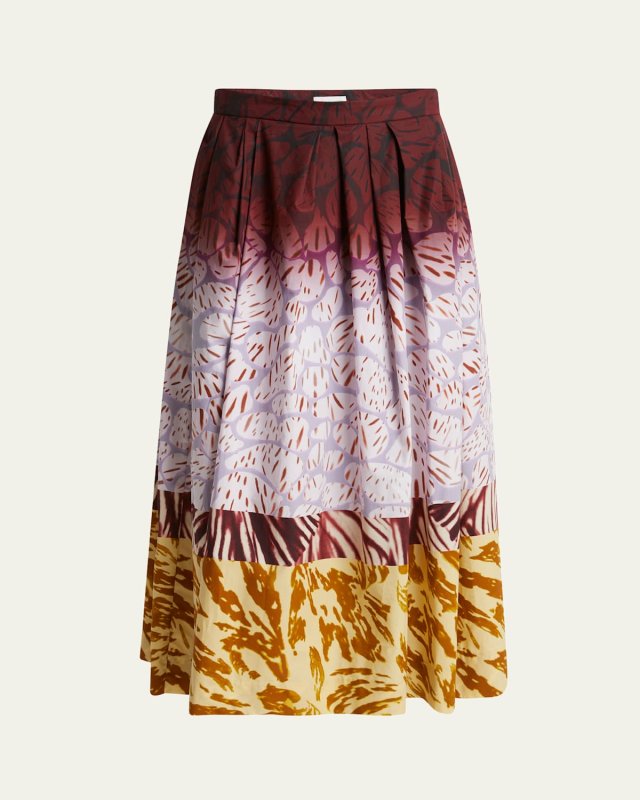 Soni Mixed-Print Pleated Skirt